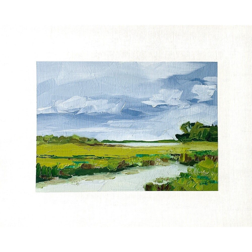 8x10 Original Oil Painting Marsh Landscape Cloud Impressionist Lowcountry Signed
